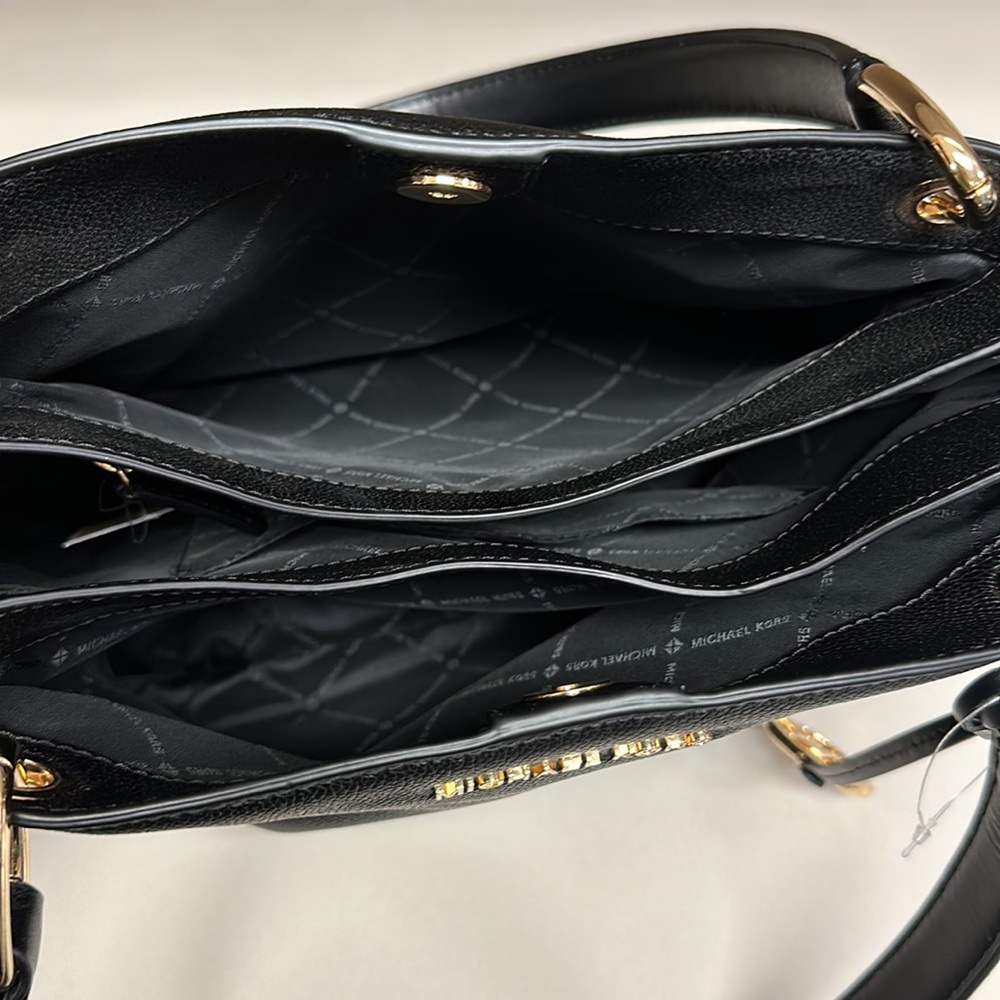 🔥🔥🔥NEW Michael Kors Nicole Large Black Leather Shoulder Bag Tote - Picture 5 of 16